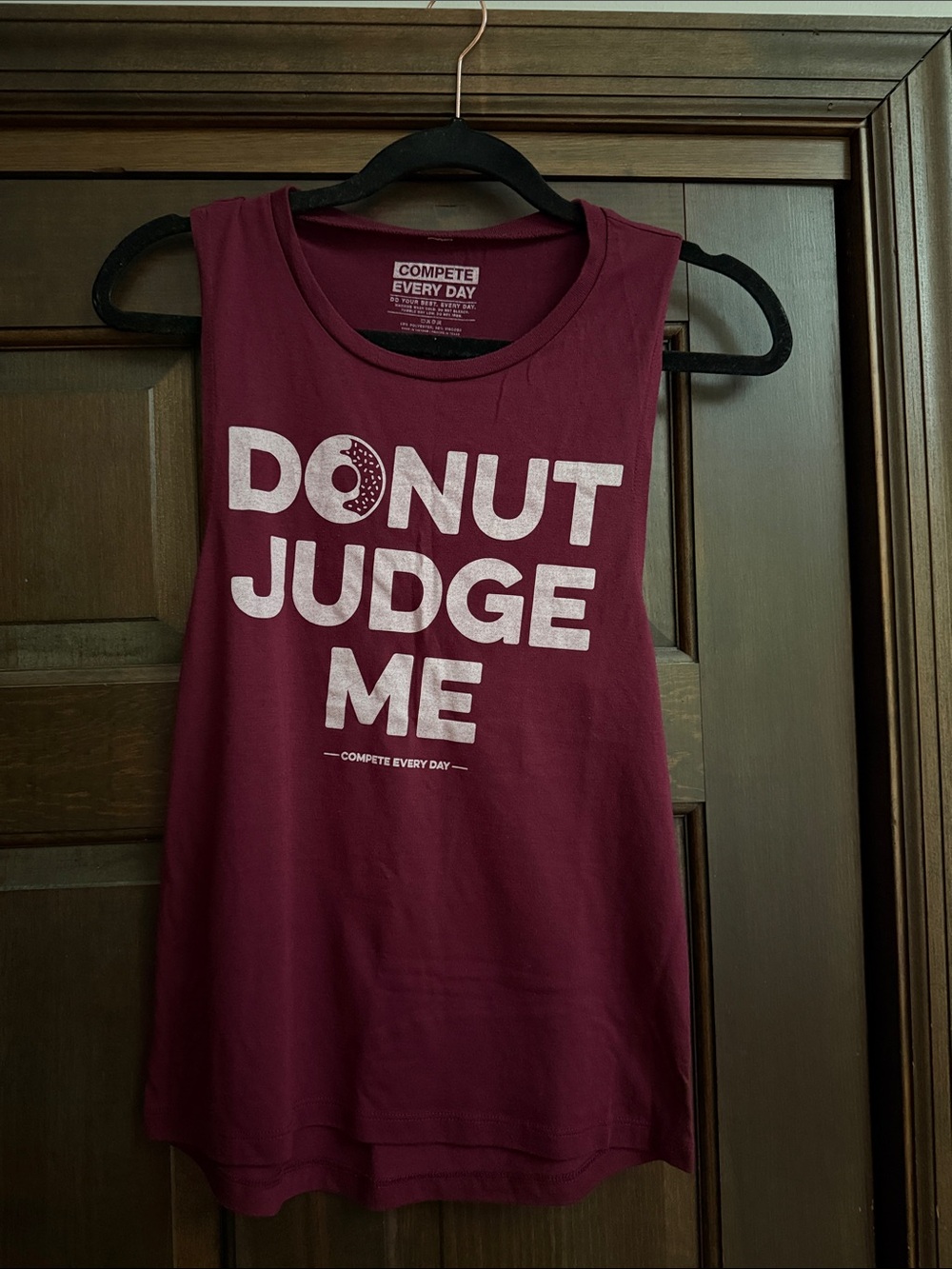 Womens Maroon Graphic Tank Top - Donut Judge Me